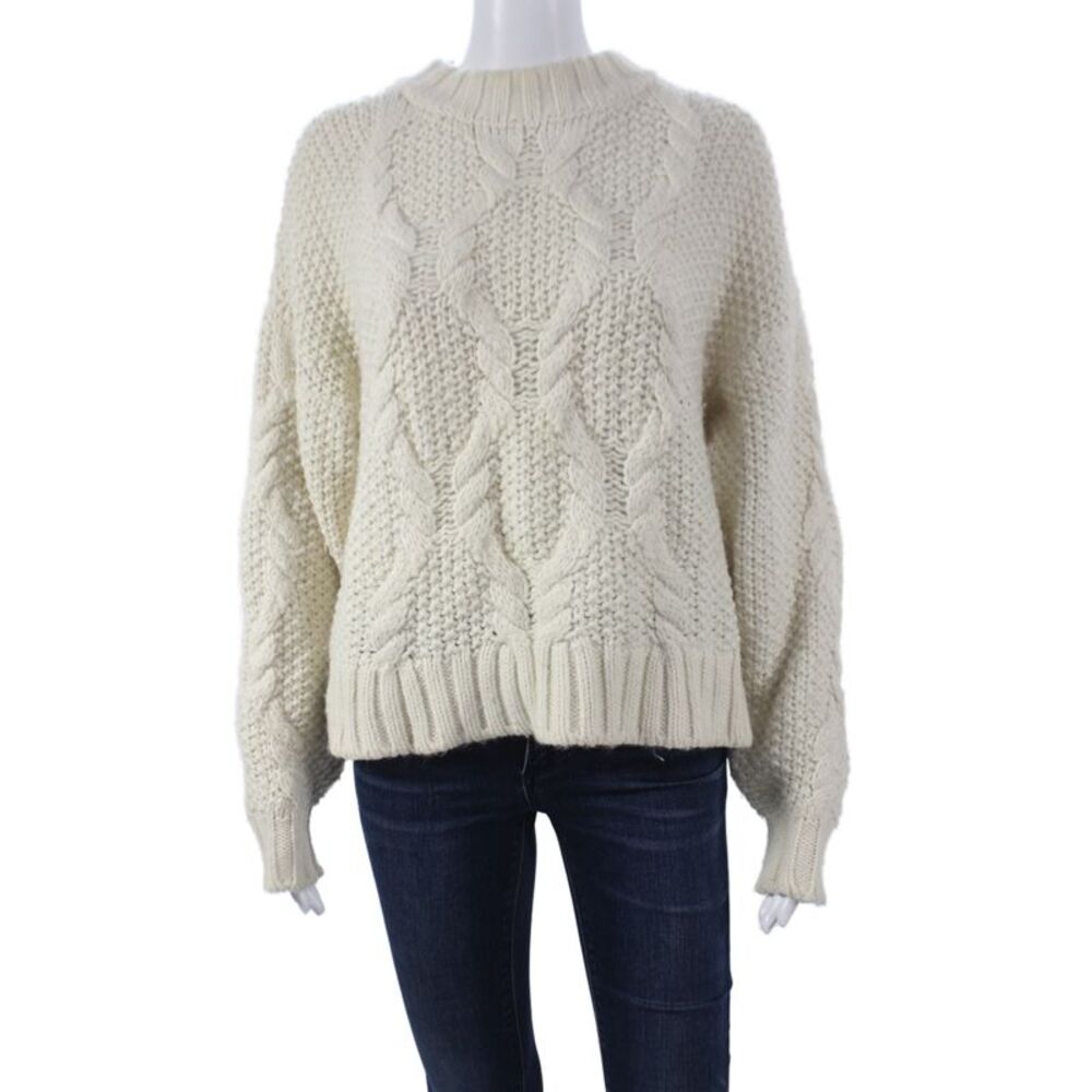 Rodebjer Women Ivory Alpaca Crew Neck Long Sleeve Pullover Sweater Size S
